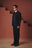 Carbon Co-Linen Men's Round Neck Jacket Set