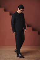 Carbon Co-Linen Men's Round Neck Jacket Set