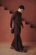 Coffee Co-Linen Men's Pleated Yoke Kurta Set