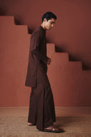 Coffee Co-Linen Men's Pleated Yoke Kurta Set