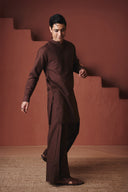 Coffee Co-Linen Men's Pleated Yoke Kurta Set