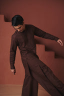 Coffee Co-Linen Men's Pleated Yoke Kurta Set