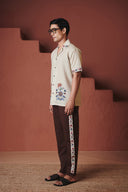 Beige Chintz Co-Linen Men's Camp Collar Shirt