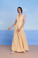 Butterscotch Linen V-neck Vest And Maxi Skirt Set