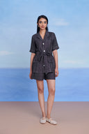 Graphite Linen Denim Front Tie Jacket