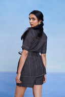 Graphite Linen Denim Front Tie Jacket