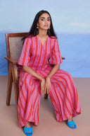 Amalfi Linen Half Sleeves Flared Jumpsuit