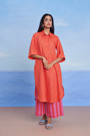 Tangerine Amalfi Linen Women's Shirt Kurta Set
