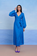 Santorini Linen Wrap Billow Dress