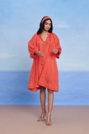 Tangerine Linen Lace Panelled Dress