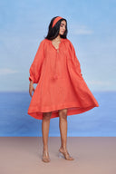 Tangerine Linen Lace Panelled Dress