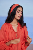 Tangerine Linen Lace Panelled Dress