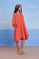 Tangerine Linen Lace Panelled Dress
