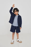 Sky Pinstripe Linen Boys Round Neck Shirt