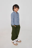 Sky Linen Boys Band Collar Shirt