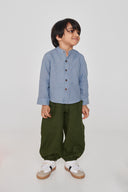 Sky Linen Boys Band Collar Shirt