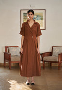 Mocha Co-Linen Wrap Dress On Sale