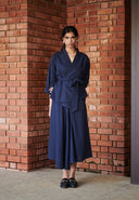 Navy Co-Linen Asymmetrical Skirt On Sale