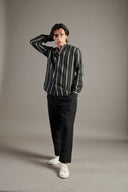 Dhaari Linen Band Collar Shirt