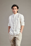 Taj Linen Band Collar Shirt On Sale