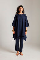 Navy Co-Linen High Low Kurta On Sale