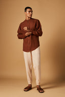 Cinnamon Linen Men's Band Collar Shirt