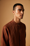 Cinnamon Linen Men's Band Collar Shirt