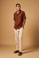 Badami Linen Pleated Trousers On Sale
