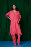 Coral Linen Dolman Kurta Set On Sale