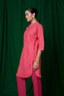 Coral Linen Panelled Kurta Set On Sale