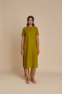 Mehendi Linen Half Sleeves Kurta Set On Sale