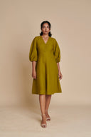 Mehendi Linen Billow Dress On Sale