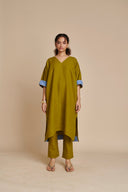 Mehendi Linen Dolman Kurta Set On Sale