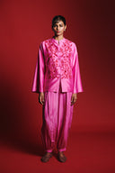 Gulabi Silk Embroidered Women's Mandarin Top Set