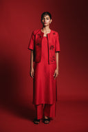 Scarlet Silk Embroidered Women's Collarless Jacket