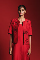 Scarlet Silk Embroidered Women's Half Sleeves Jacket