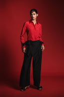 Charcoal Silk Women's Tie Waist Pants