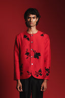 Scarlet Silk Embroidered Men's Round Neck Jacket