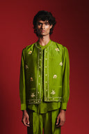 Fern Silk Men's Band Collar Shirt
