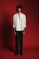 Charcoal Silk Men's Pleated Tapered Pants