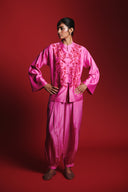 Gulabi Silk Embroidered Women's Mandarin Top Set