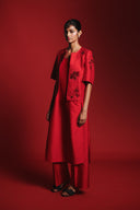 Scarlet Silk Embroidered Women's Collarless Jacket