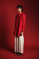 Scarlet Silk Men's Pleated Placket Kurta