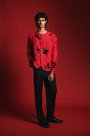 Scarlet Silk Embroidered Men's Round Neck Jacket