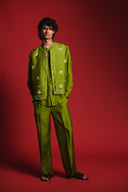 Fern Silk Embroidered Men's Collarless Nehru Jacket