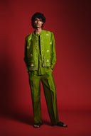 Fern Silk Embroidered Men's Collarless Nehru Jacket Set