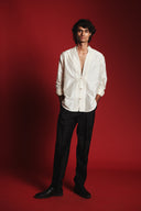 Charcoal Silk Men's Pleated Tapered Pants