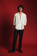 Charcoal Silk Men's Pleated Tapered Pants