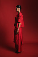 Scarlet Silk Embroidered Women's Collarless Jacket
