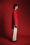 Scarlet Silk Men's Pleated Placket Kurta